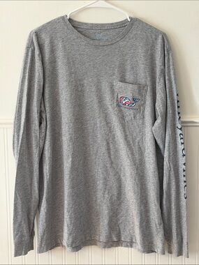 Vineyard Vines Heather Gray Long-Sleeve Pocket Tee with Whale Logo